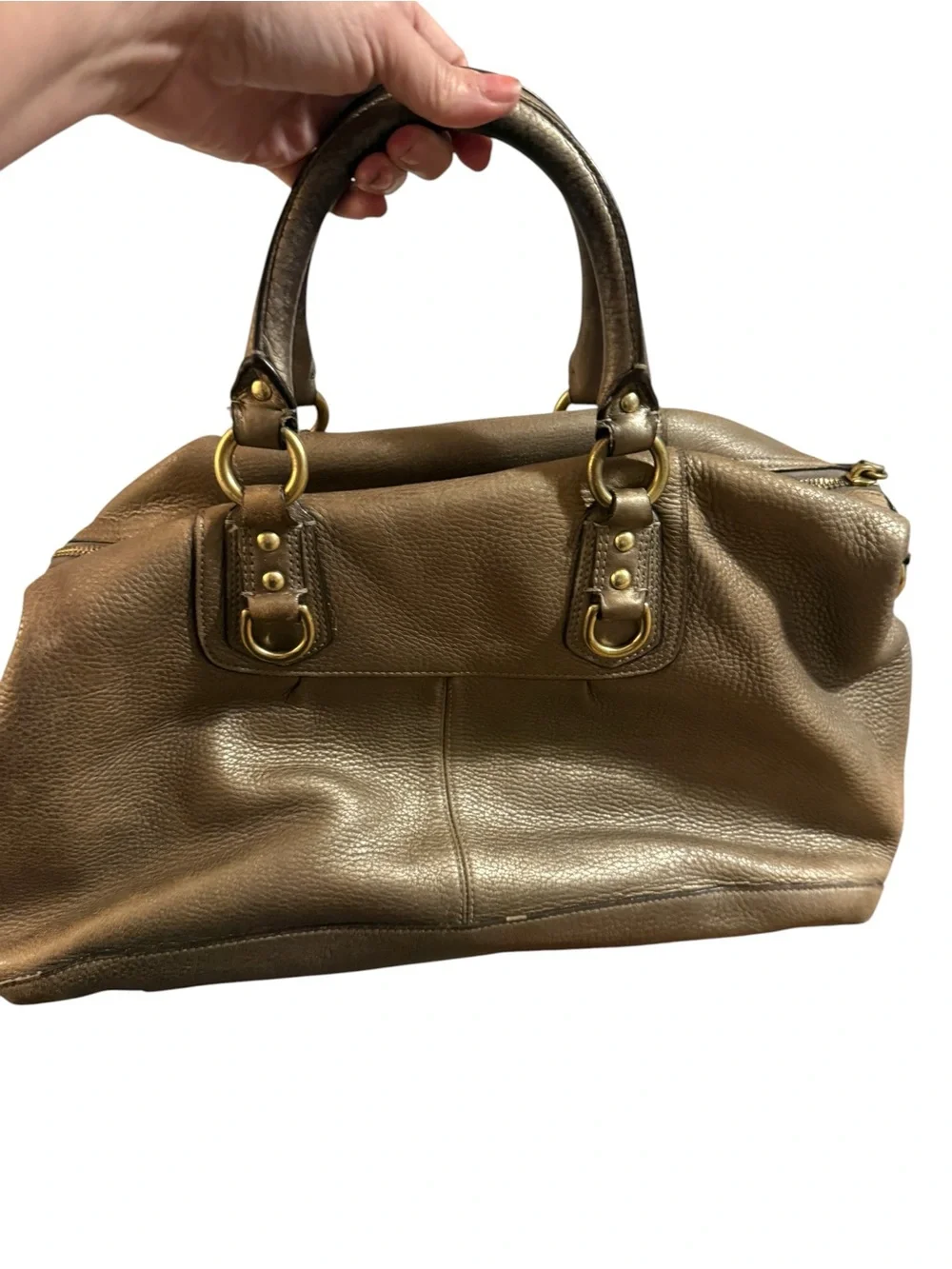 Coach Bronze Leather Shoulder Handbag with Gold Hardware - Picture 4 of 13
